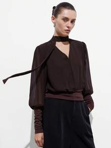 Aveloria Modichic European And American Style Versatile Wild Rose French Retro Fashion Casual Pullover Long Sleeve Shirt - Coffee Brown - View 5