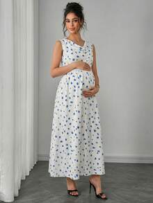 Momance 印花无袖宽松孕妇连衣裙，优雅 - 彩色 - 查看 5