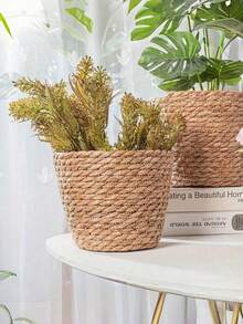 1 PC Handwoven Natural Rattan Seagrass Breathable Rustproof Woven Plant Basket Flower Pot Holder For Indoor Outdoor Garden Patio Home Decor Planter Baskets Decorative Boho Rustic - Pumpgrass model - View 4