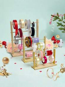 1PC Vertical Multi Size Wooden Ribbon Organizer Spool Holder Jewelry Display Stand Multi Functional Ribbon Rack Storage Organizer For DIY Craft Room Cake Shop Gift Shop Flower Shop Daily Home Use Desktop Organizer Sewing Craft Supplies - Yellow - View 4