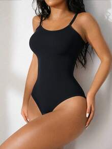 1pc Women's Seamless Comfortable Waist Cincher Bodysuit - Black - View 5