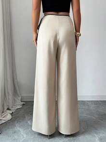 Elenzga Tall Elegant Apricot Color-Blocking Wide-Leg Women's Suit Pants - Apricot - View 2