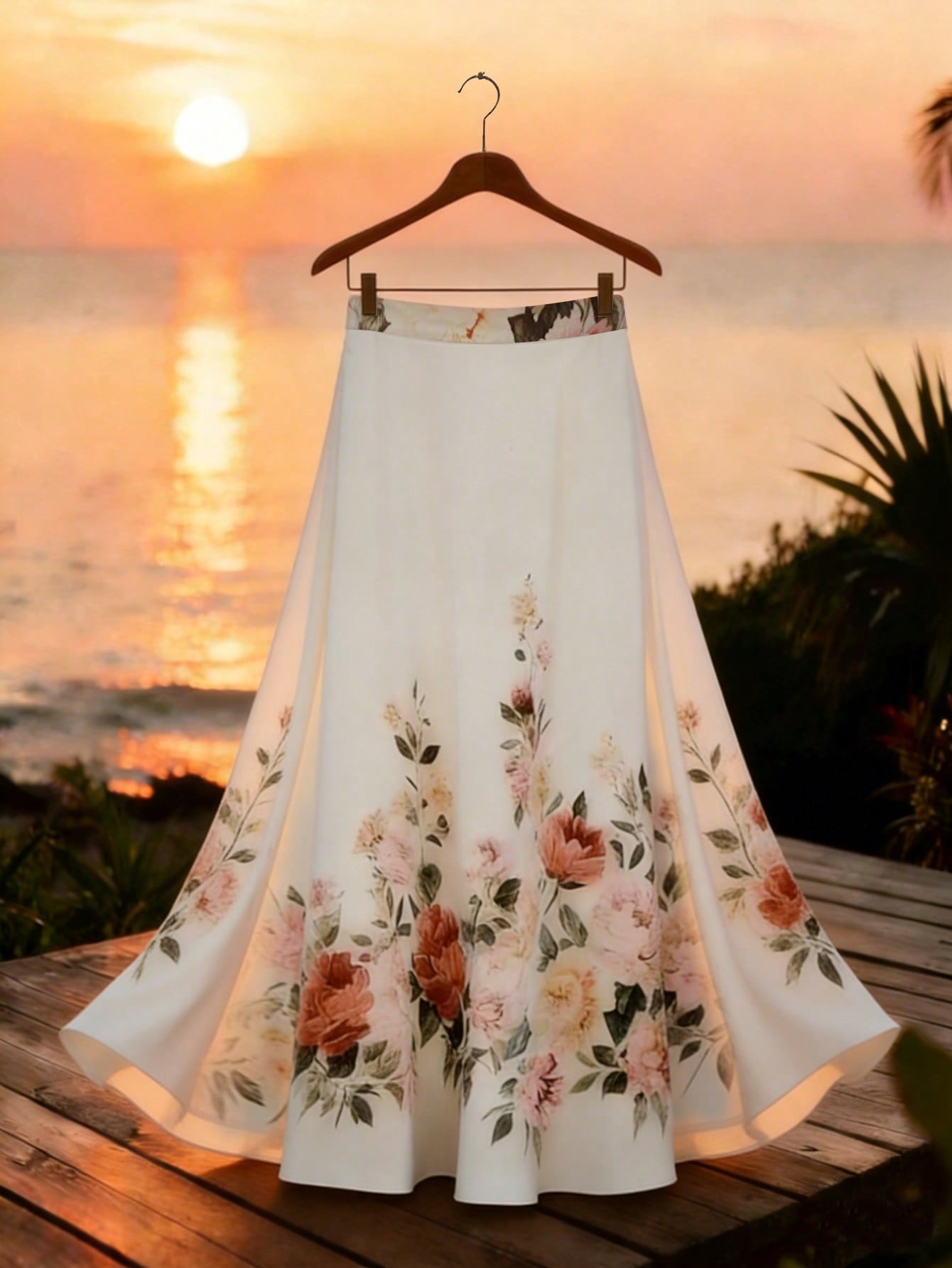 GlowEve تنورة أنيقة بطبعة زهرية على شكل A للنساء