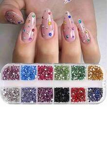 12-Size Multi-Colored Rhinestone Nail Art, 3D Acrylic Nail Art Stones, Gemstones, Pearls, DIY Nail Art Decorative Accessories, Nail Art Supplies, Nail Art Jewelry - Multicolor - View 3