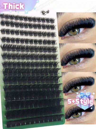 168 قطعة من رموش العين الكثيفة المجعدة بقطر 10-16 مم من نوع DIY 150D 3D ذات حجم كثيف ولمعان مصنوعة من شعر الأرنب الصناعي، أداة مكياج إعادة الاستخدام للجمال