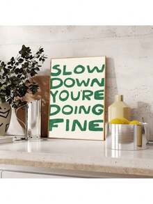 1幅“慢下来，你做得很好”文字艺术帆布海报（带框/不带框），精美墙面艺术，励志名言画，现代励志名言图片，适用于宿舍、公寓、办公室、客厅、卧室、家居装饰 - 杏色 - 查看 4