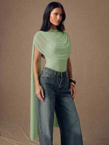 Body ajustado con cuello redondo y cinta color borgoña para mujeres, adecuado para graduación, ocasiones formales, fiestas de cóctel, citas románticas, capa base de otoño/invierno, - verde menta - Ver 4