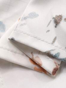 DAZY Robe mi-longue élégante en satin et dentelle avec imprimé floral & botanique pour femmes, pyjama printemps/été - Beige - Voir 7