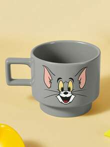TOM & JERRY X SHEIN 1个12.7盎司/375毫升可叠放卡通图案印花马克杯，耐冷耐热，可用于微波炉和洗碗机，适用于盛装水、牛奶、果汁、咖啡。 - 灰色 - 查看 4