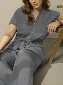 EMERY ROSE 大码女式休闲度假时尚夏季连体裤 - 灰色 - 查看 3