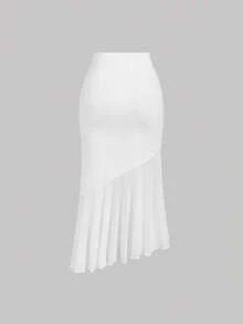 SHEIN MOD Women Asymmetrical Hem Ruffle Hem Bodycon Skirt - White - View 2