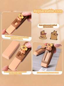 水豚可爱推拉橡皮擦，便携式滑动橡皮擦，适用于作家、艺术家办公用品文具套装，趣味创意派对小礼物，美观桌面配件，可爱办公必备 - 彩色 - 查看 7