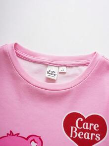 SHEIN X Care Bears Áo thun tay cánh hoa in hình gấu hoạt hình, kiểu dáng thường ngày cho bé gái, thích hợp mặc mùa hè. - Hồng - Xem 3