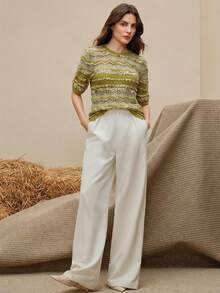 Anewsta Áo dệt kim tay ngắn kiểu dáng nghỉ dưỡng thanh lịch dành cho nữ, thiết kế khoét rỗng. - Màu Mù tạt vàng - Xem 4