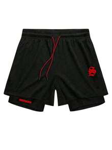 RISE LYT Conjunto deportivo casual de camiseta de manga corta con cuello redondo y estampado de araña, y pantalones cortos con cordón en la cintura para hombre - Negro - Ver 5