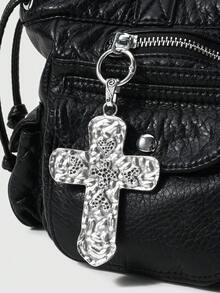 ROMWE 2 perles acryliques rondes personnalisées style Y2K, punk rétro gothique, avec motifs d'ailes de démon, d'étoiles, de crânes et de croix noires. Sangles avec rivets pour porte-clés, sacs à main, etc. Convient pour les femmes, les filles, les sœurs et les petites amies, pour un usage quotidien ou en cadeau. - Noir-25 - Voir 9
