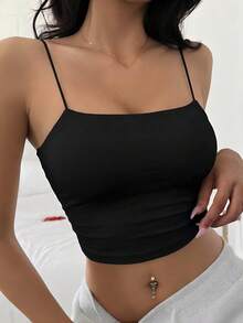 DAZY Seamless Camisole With Padded Bust, Suitable For All Seasons - Black - View 1