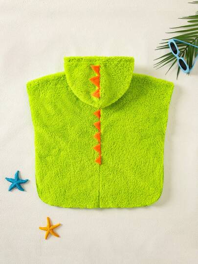 SHEIN 女婴绿色可爱休闲珊瑚绒连帽浴袍