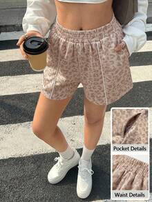 Aidyla 女士时尚休闲豹纹弹力腰短裤 - 彩色 - 查看 5