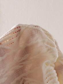 SHEIN 新生女宝宝春夏白色罗纹针织连衣裙，黑色荷叶边领口和蝴蝶结，甜美可爱的公主风 - 杏色 - 查看 3