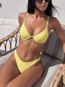 Swim Vcay 新款春夏黄色钢圈比基尼，性感女士泳装，适合海滩、度假、约会，清新可爱 - 黃色 - 查看 4