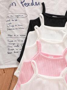 SHEIN Playful Pals 5 piezas Paquete de 5 conjuntos de ropa para bebé niña Recién nacido Niña bebé Conjuntos de ropa casual básica Estilo lindo y elegante Textura de punto acanalado Sólido Rosa Blanco Negro Camisetas de tirantes finos Tops de tubo Suave y transpirable Cómodo - Blanco - Ver 4