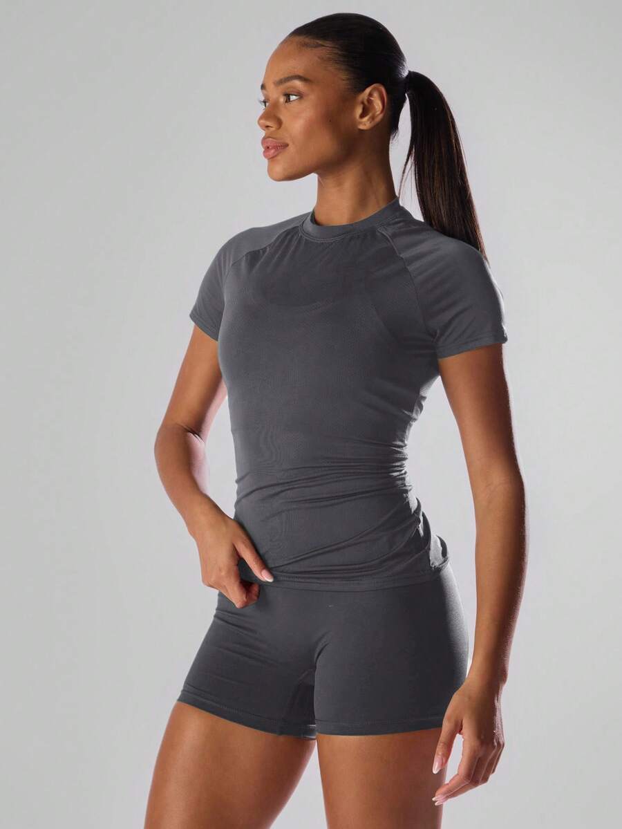 Musera Sport 纯色短袖运动T恤 跑步短裤 舒适休闲 健身 健身房 跑步 俱乐部、板式网球、网球、匹克球 健身 瑜伽 普拉提 日常休闲 - 深灰色 - 查看 1