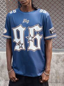 EVRINFINITE 男式数字条纹印花圆领短袖T恤 - 彩色 - 查看 6