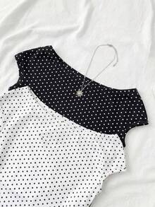 2pcs/Set Tween Girls Vacation Tight Off Shoulder Multi-Piece Multi-Color T-Shirt - Black and White - View 4