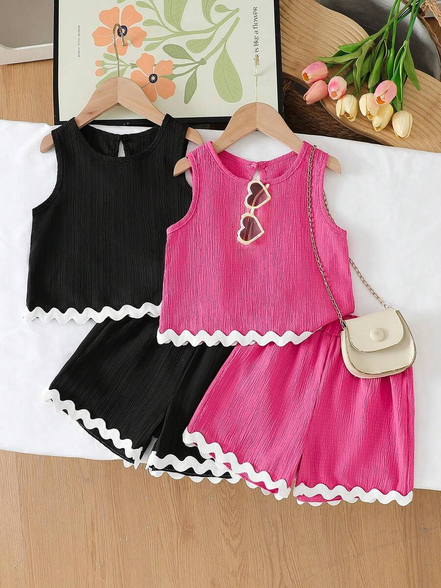 Elladie kids 女童夏季休闲编织吊带装饰背心和短裤套装 - 彩色 - 查看 1