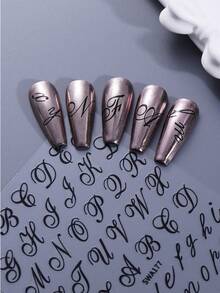 1 Sheet Black Letter Nail Art Stickers, 3D Self Adhesive Nail Decals, Uppercase Lowercase Alphabet Nail Art Stickers For DIY Manicure Embellishment, Nail Accessories Gift For Nail Lovers - Black - View 7