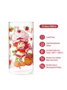 Strawberry Shortcake X SHEIN 1个 19.60盎司/580毫升 L 可爱卡通图案印花硼硅玻璃杯，耐冷耐热，适用于牛奶、果汁、咖啡、苏打水等，草莓、蝴蝶结、猫咪图案 - 無色 - 查看 3