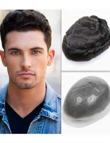 Men's Exclusive 15cm Real Human Hair Toupee Replacement System, An Economical Men's Wig. The 8x10 Inch PU Scalp Base Can Be Trimmed And Perfectly Fits Various Occasions. - S1 - View 3