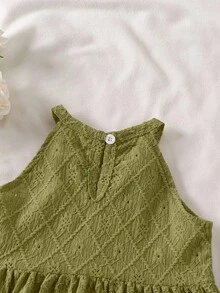 SHEIN Vintaside Kids Vestido casual sin mangas de unicolor con cuello redondo y dobladillo con volantes para niña - Verde - Ver 3