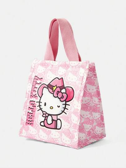 HELLO KITTY AND FRIENDS | SHEIN 1个时尚甜美趣味粉色卡通印花午餐包，便携式午餐包，保温午餐盒，便当包，晚餐保温包，加厚可爱午餐水果包，适合学生、女士午餐盒、学校及旅行保温午餐包，防水保温午餐包，多功能包，保冷包