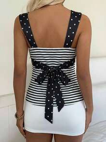 CovetEZ Áo hai dây hở lưng thắt nơ bằng satin bóng màu đen trắng chấm bi phối sọc tương phản, kiểu dáng mới năm 2026, thích hợp cho đi làm hàng ngày, hẹn hò, tụ họp, mùa thu/đông/hè, Giáng sinh, Năm mới, Lễ Tạ ơn, tiệc tùng, đám cưới, đi biển, lễ tốt nghiệp, thời trang, thanh lịch, thường ngày, đi chơi, hẹn hò, đặt chỗ, đi làm, bóng bẩy, Ngày lễ tình nhân, sang trọng, kỳ nghỉ, thường ngày, Y2K, đi chơi, lễ tốt nghiệp - Nhiều màu - Xem 2