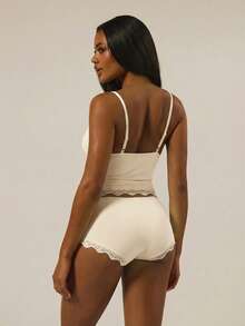 MUSERA Triangle Bust Lace Trim Adjustable Strap Cami Top And Fitted Boxer Boyshort Multipack Set Lingerie Evening Everyday Summer - Beige - View 2