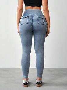Flexra Quần jegging denim dài đến khuỷu tay (7/8) dành cho nữ, màu đào, ôm sát tôn dáng. - Màu xanh lam - Xem 4