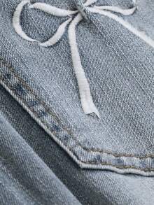 DAZY Women's Casual Flared Washed Denim Jeans With Bow Design - Blue - View 6