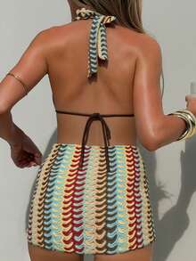 Bellisia Bộ đồ đi nghỉ mát mùa hè dành cho nữ, gồm áo cổ xếp ly bằng vải đặc biệt và chân váy buộc dây bên hông. - Nhiều màu - Xem 2