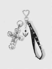 ROMWE 2 perles acryliques rondes personnalisées style Y2K, punk rétro gothique, avec motifs d'ailes de démon, d'étoiles, de crânes et de croix noires. Sangles avec rivets pour porte-clés, sacs à main, etc. Convient pour les femmes, les filles, les sœurs et les petites amies, pour un usage quotidien ou en cadeau. - Noir-25 - Voir 10