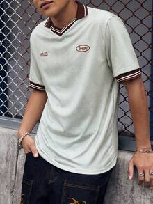 EVRINFINITE Men Letter Graphic Striped Trim Tee - Beige - View 4