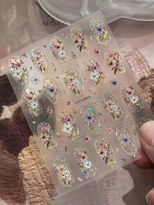 1片3D立体花朵美甲贴纸，优雅金色复古奢华巴洛克水钻自粘美甲贴，适用于亚克力指甲，DIY美甲用品及礼品装饰 - 彩色 - 查看 6