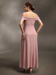 Cheriluna Maternity 优雅褶裥单肩刺绣孕妇连衣裙，长款 - 粉色 - 查看 2