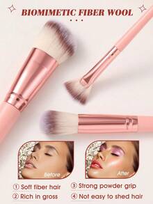 Bộ 25 cọ trang điểm chuyên nghiệp, cọ tán kem nền, cọ phấn mắt, cọ môi, cọ phấn phủ, 3 bông mút trang điểm, 3 miếng bông phấn mini, dụng cụ trang điểm du lịch thiết yếu dành cho nữ. - Hồng - Xem 4