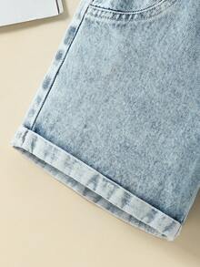 SHEIN Set 3 Potong Celana Pendek Denim Anak Perempuan, Celana Pendek Denim Kasual Biru Tua, Desain Pinggang Longgar, Paket Kombo Modis dan Serbaguna untuk Musim Semi/Panas, Liburan, Sekolah - MultiWarna - View 6