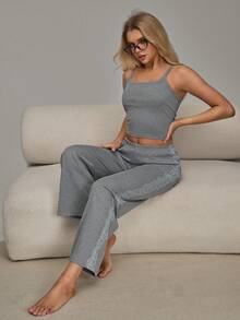 Women Camisole & Pants Pajama Set - Light Grey - View 7