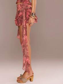 MUSERA 雪纺荷叶边印花垂褶迷你裙，夏季度假海滩伊比沙岛可爱节日优雅樱桃月 - 彩色 - 查看 2