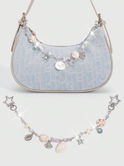 Viva Strut 1 chiếc vỏ sò trang trí cho túi xách hình sao biển kiểu dáng ngày lễ, móc khóa hình ốc đuôi biển, thích hợp để phối cùng túi vuông nhỏ khi đi nghỉ mát.