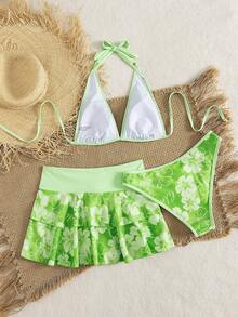 Bellisia 女士夏季沙滩音乐节碎花半身吊带休闲度假风比基尼三件套 - 彩色 - 查看 2